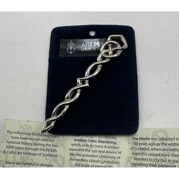 Art Pewter Celtic Knot Kilt Pin Brooch Silver Tone Made in Scotland NWT - Picture 6 of 6